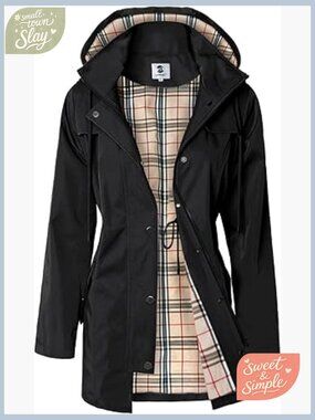 Women's Long Hooded Rain Jacket Outdoor Raincoat Windbreaker